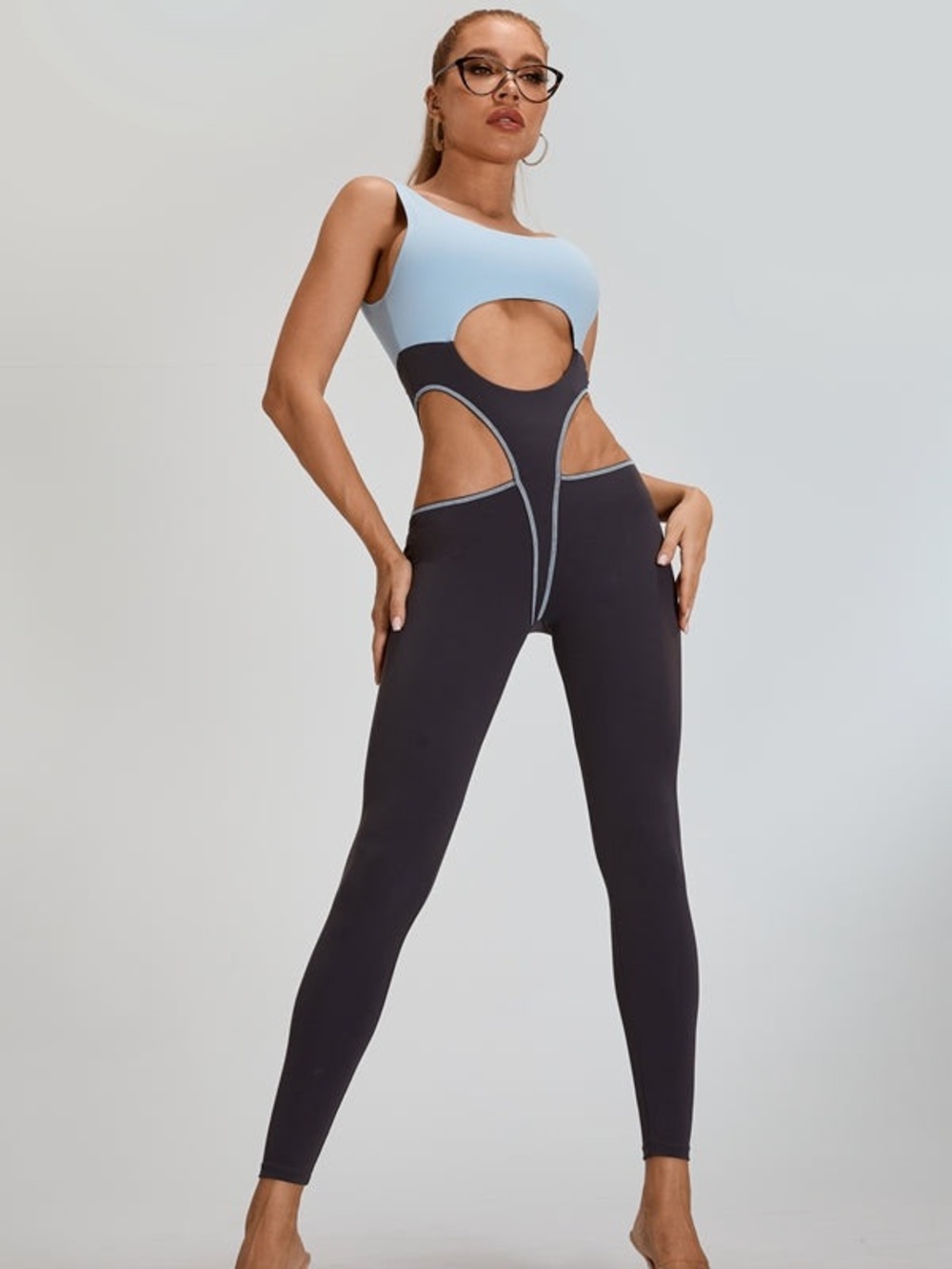 NWT Zasuwa Sexy Contrast Color Unique Cutout Jumpsuit Blue and Gray Size Medium